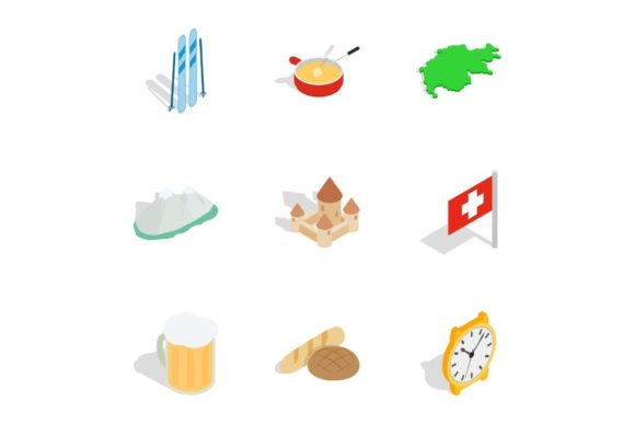 Switzerland Cultural Elements Icons Set for Design